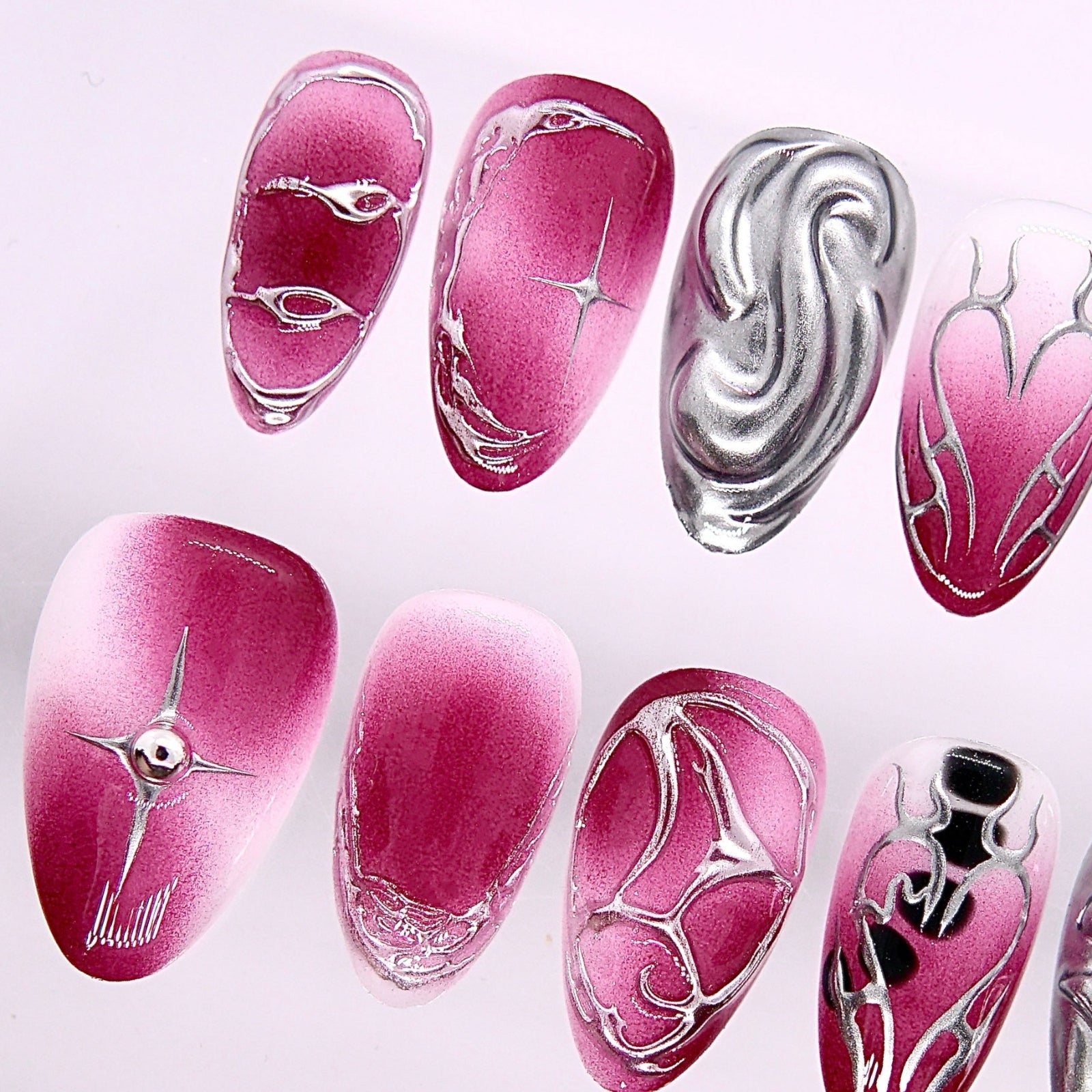 Detail view of Begin as Yourself press-on nails highlighting artistic texture and dimensional design