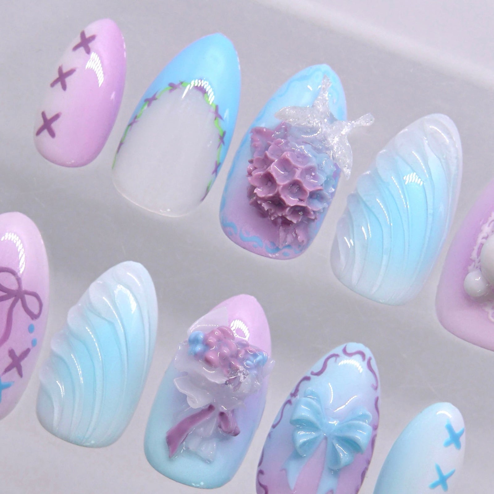Cute bunny nail charm with glossy lilac base and textured design