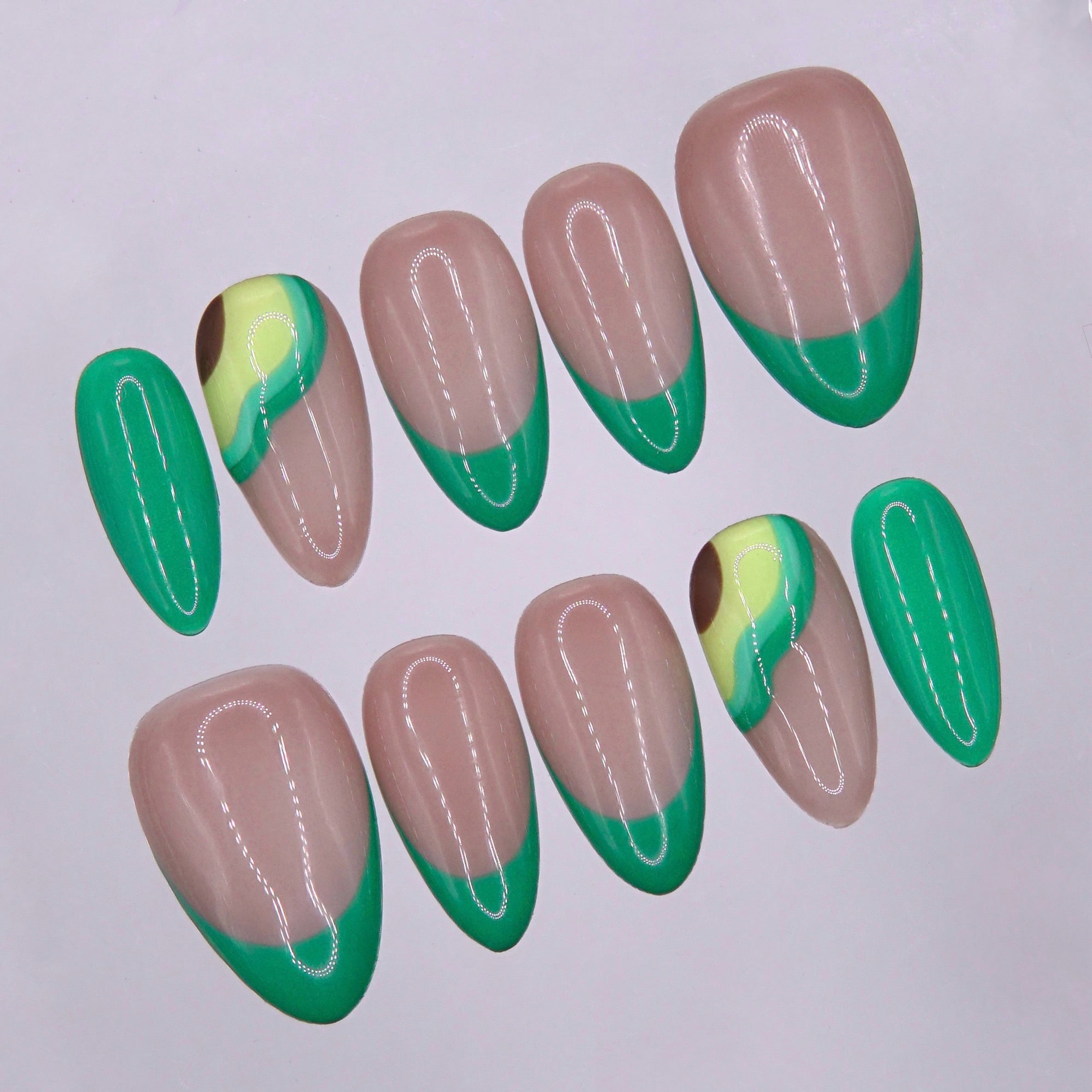 Minimal green almond French tip nail art
