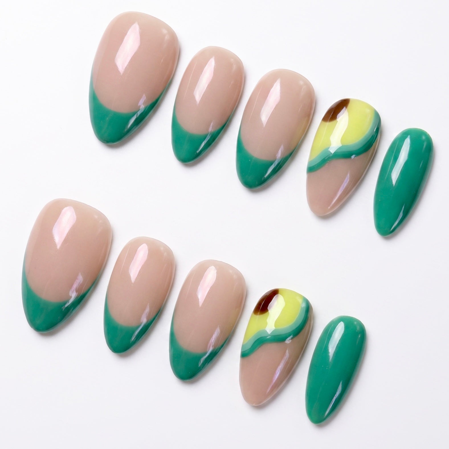 Minimal green almond French tip nail art