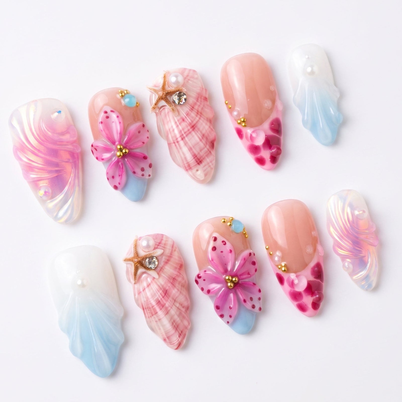Reusable pink handmade press-on nails set by Nailsium