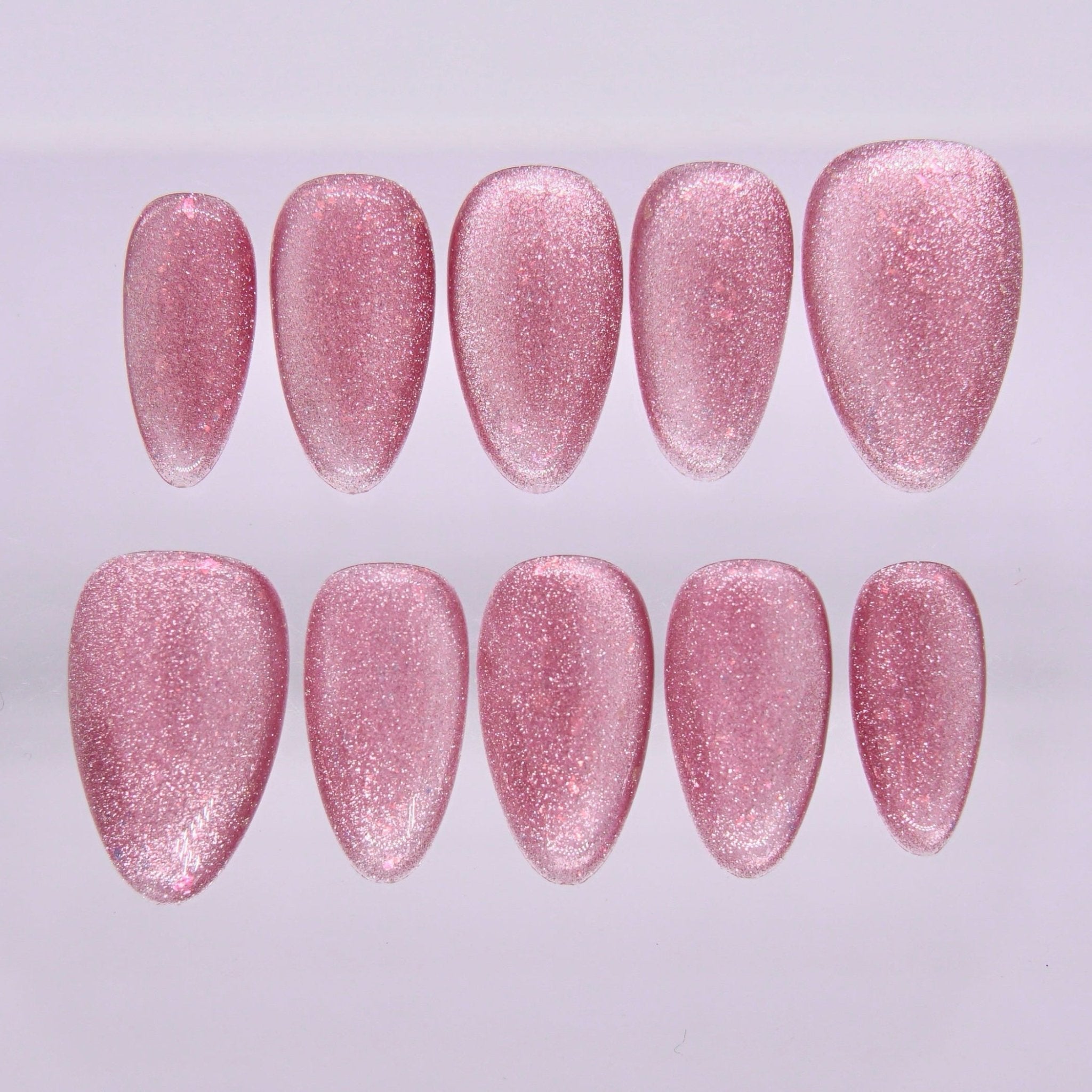 soft pink to silver color changing press on nails with shimmer finish