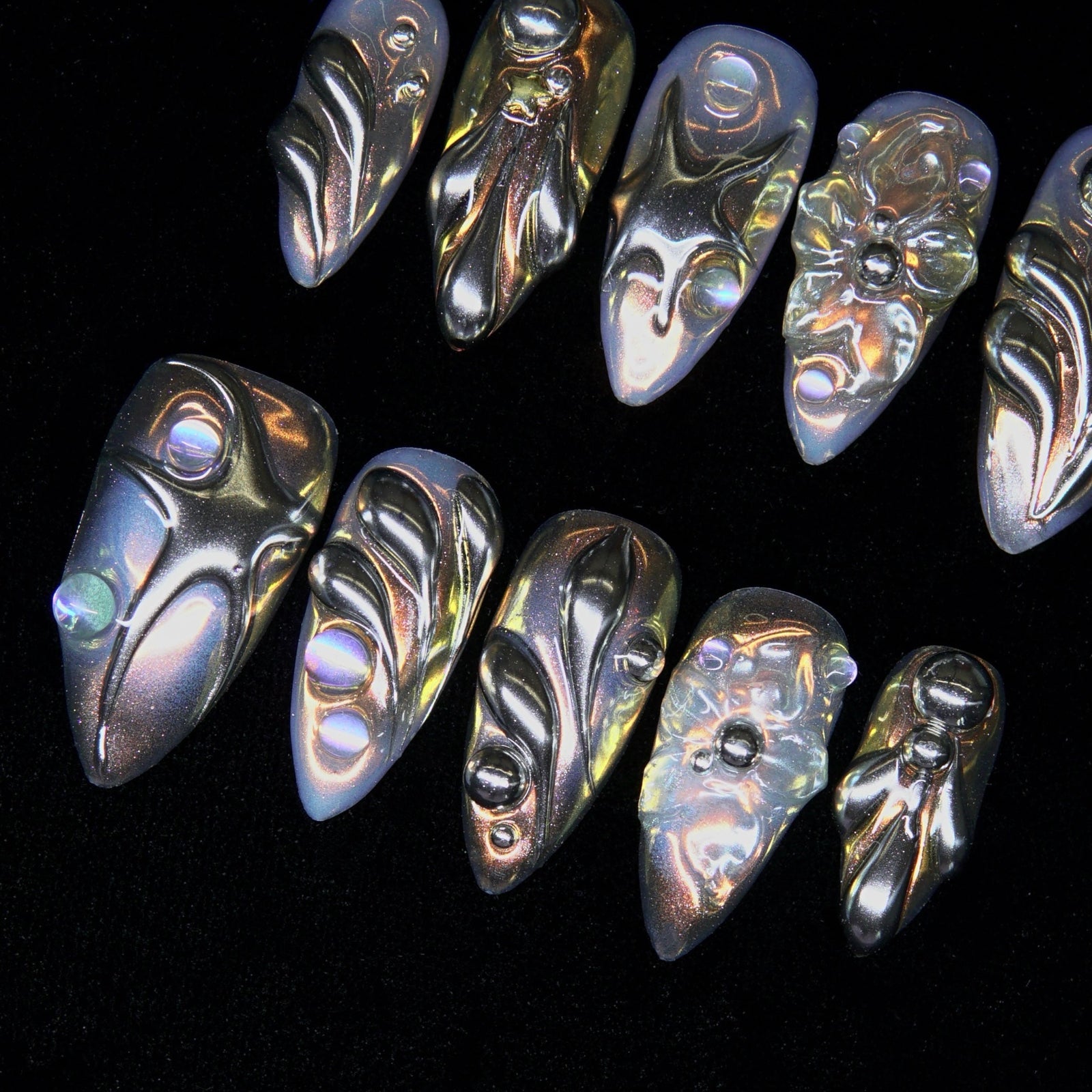 Side view showing warm reflective layers under soft light.