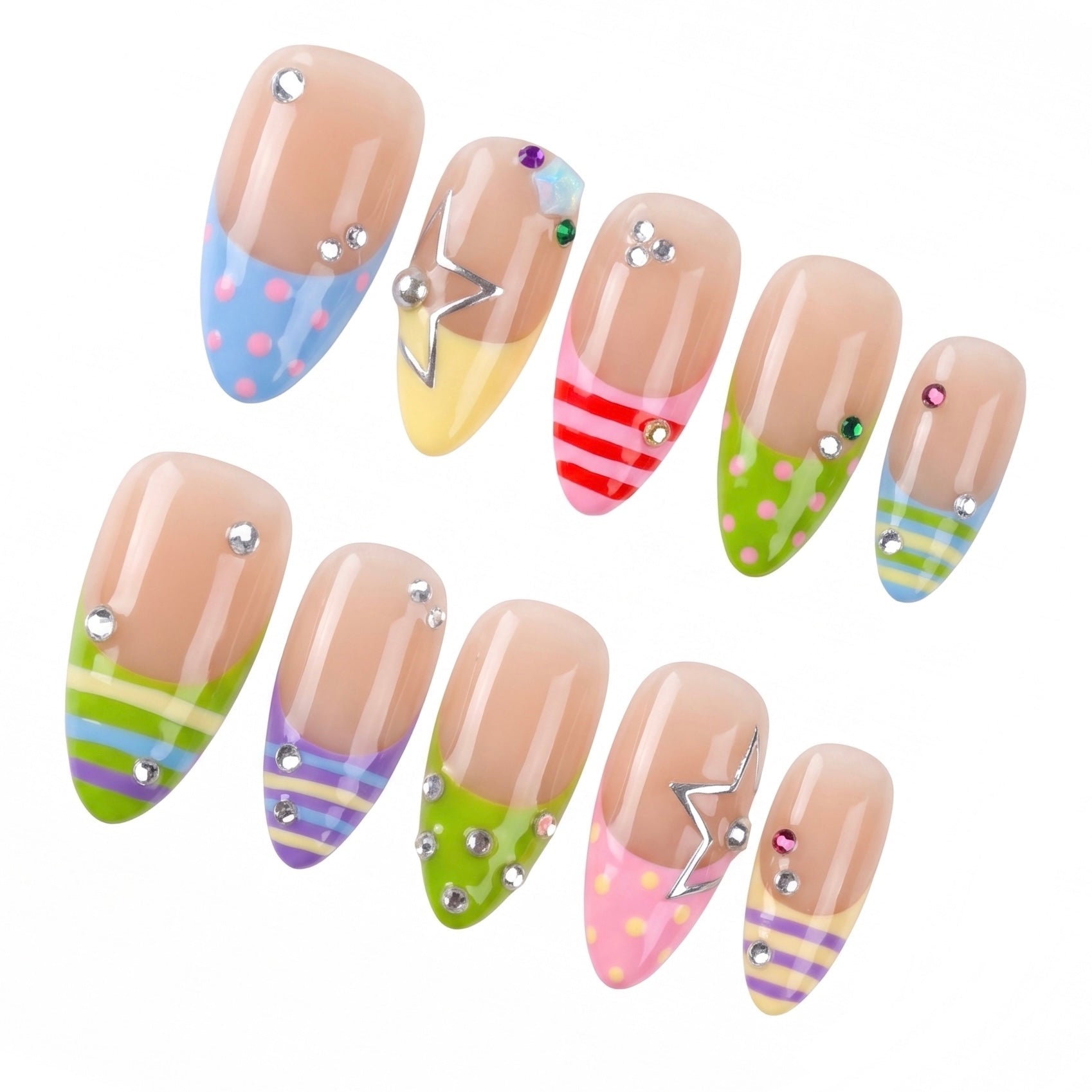 Reusable colorful handmade press-on nails set by Nailsium
